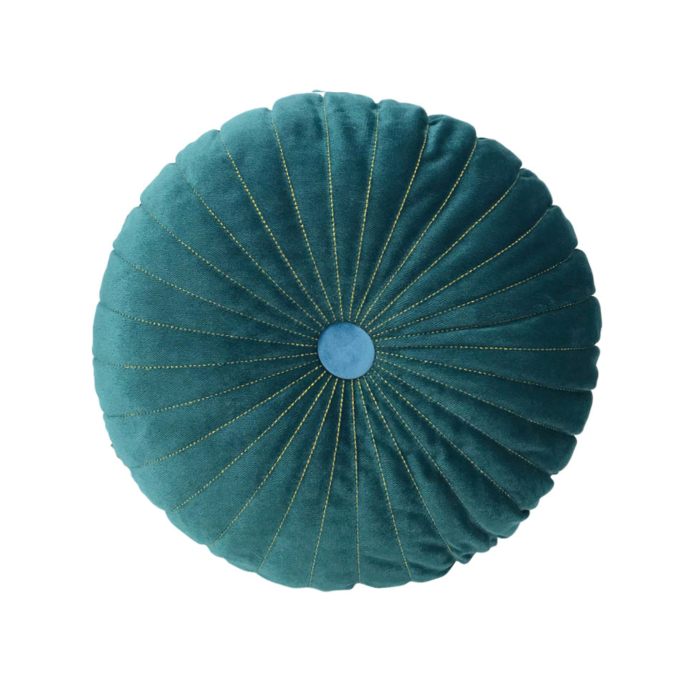 Pintuck Teal Round Cushion