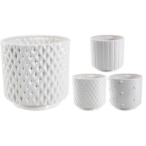 White Ceramic Planter Textured
