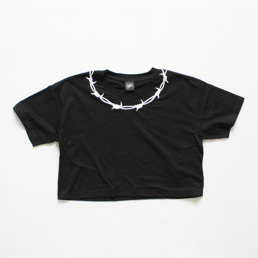 Barbed Wire Embroidered Crop T-shirt